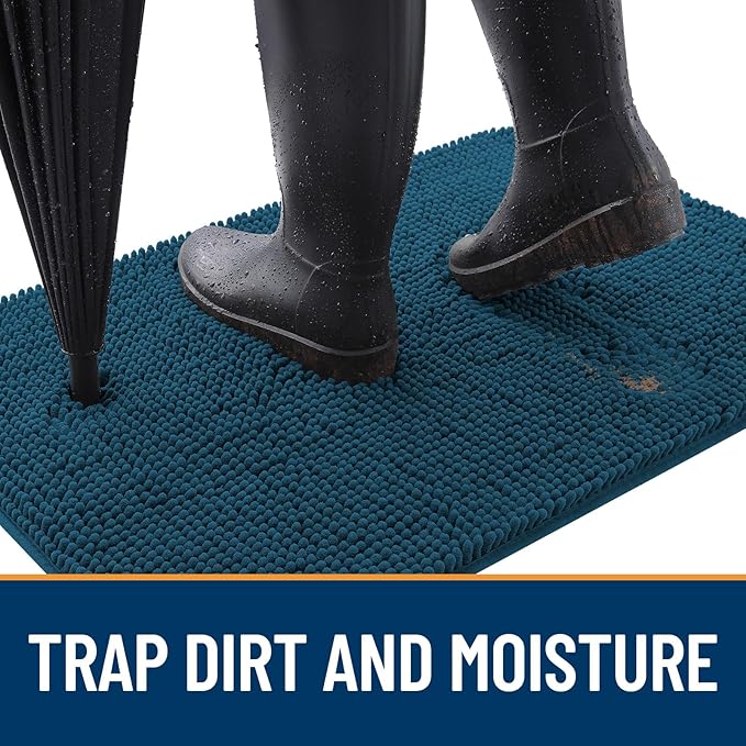 OLANLY Dog Door Mat for Muddy Paws 70x32, Absorbs Moisture and Dirt, Absorbent Non-Slip Washable Doormat, Quick Dry Chenille Mud Mat, Entry Indoor Entryway Carpet for Inside Floor, Atlantic Blue - Image 2