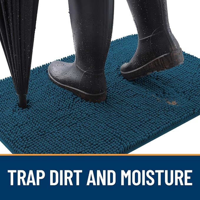 OLANLY Dog Door Mat for Muddy Paws 45x27, Absorbs Moisture and Dirt, Absorbent Non-Slip Washable Doormat, Quick Dry Chenille Mud Mat, Entry Indoor Entryway Carpet for Inside Floor, Atlantic Blue - Image 2