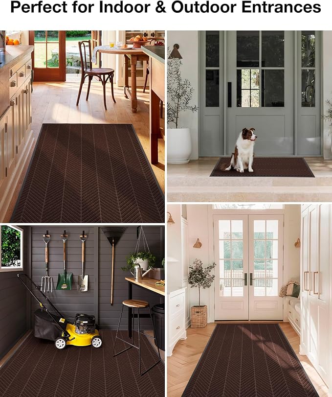 3′ x 10′ Heavy Duty Front Door Mat Indoor Outdoor Entrance, Easy Clean Non-Slip All Weather Commercial Floor Mat for Entryway, No Curling Waterproof Vinyl Welcome Mat (Dark Brown) - Image 7