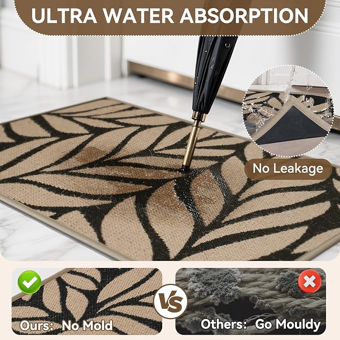 Door Mat Indoor Outside Entrance 24"x35", Low-Profile Non Slip Outdoor Inside Front Doormat Entryway Mat, Dirt Resistant Absorbent Porch Welcome Entry Mats, Washable Easy Clean, Brown - Image 5