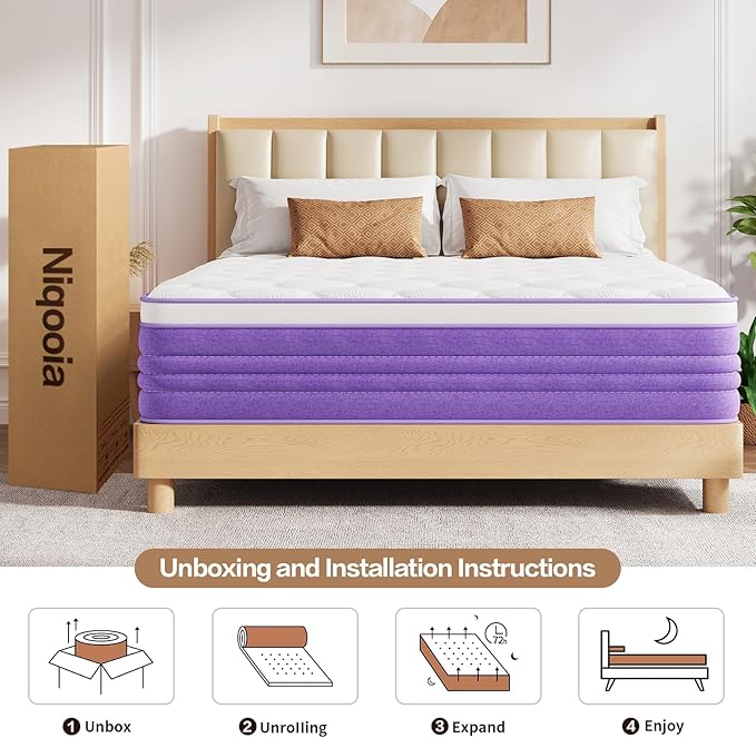 Queen Size Mattress, Memory Foam 14 Inch Mattress in a Box, Fiberglass Free, CertiPUR-US Certified Safe Foams & Fabric, Individual Pocket Springs, Pressure Relief, Queen Mattress