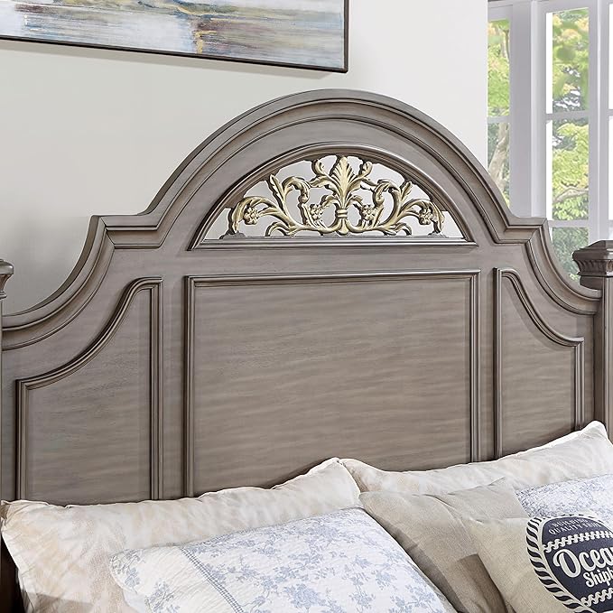 Furniture of America Malierd Traditional Wood 5-Piece Set, Panel King-Size Bed, 3-Drawer Nightstands, Dresser and Mirror for Bedroom, Gray