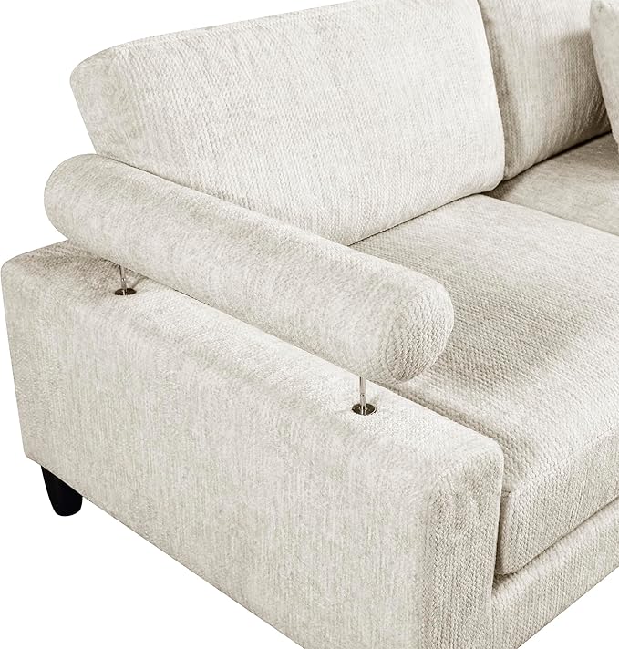 Lexicon 120 Inch Modular Sectional Sofa - Oversized 4 Seater Microfiber L Shaped Sectional Couch with Ottoman, 5 Accent Pillows, and Flexible Arrangement for Modern Living Rooms, Beige