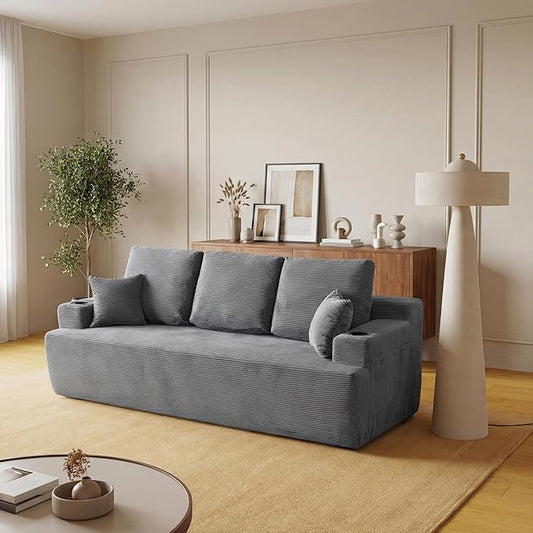 87'' Cloud Loveseat Sofa Couch in a Box with Cup Holders and Side Pockets, 3 Seater High-Density Foam Boneless Love Seat with Deep Seating for Living Room | Breathable material, Anti-slip