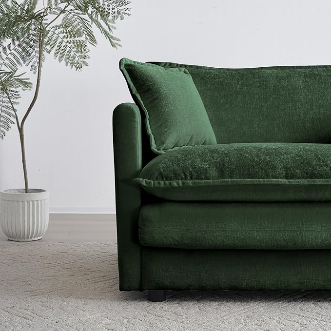 KEIKI Combination Sofa, Upholstered 3 Seater Couch, Oversized Sectional Sofa with Reversible Ottoman for Living Room Bedroom Office, Green