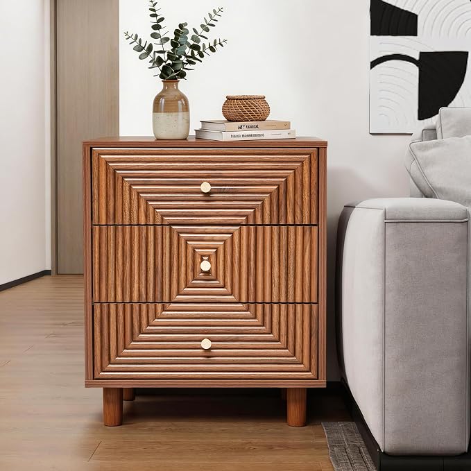 RoyalCraft Nightstand with Drawers, Wood Night Stand for Bedroom, Small Bedside Table with Solid Wood Legs, End Table Storage Cabinet for Small Space, Brown - Image 6
