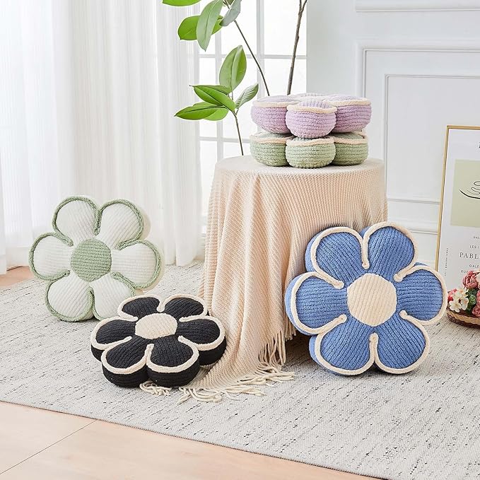 Kcvvcr Flower Pillow, Soft Flower Decorative Throw Pillow, Cute Daisy Flower Shaped Seating Floor Cushion Room Décor Plush Pillows for Sofa Couch Bed (17.7 Inch, Blue)