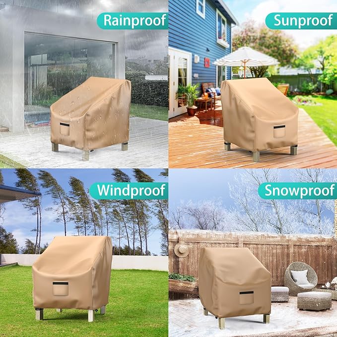 Patio Chair Covers for Outdoor Furniture Waterproof 2 Pack, Lawn Chair Covers 600D Heavy Duty Oxford Cloth, Large Covers for Lounge Lawn Deep Seat 32" W x 37" D x 36" H-Brown - Image 3