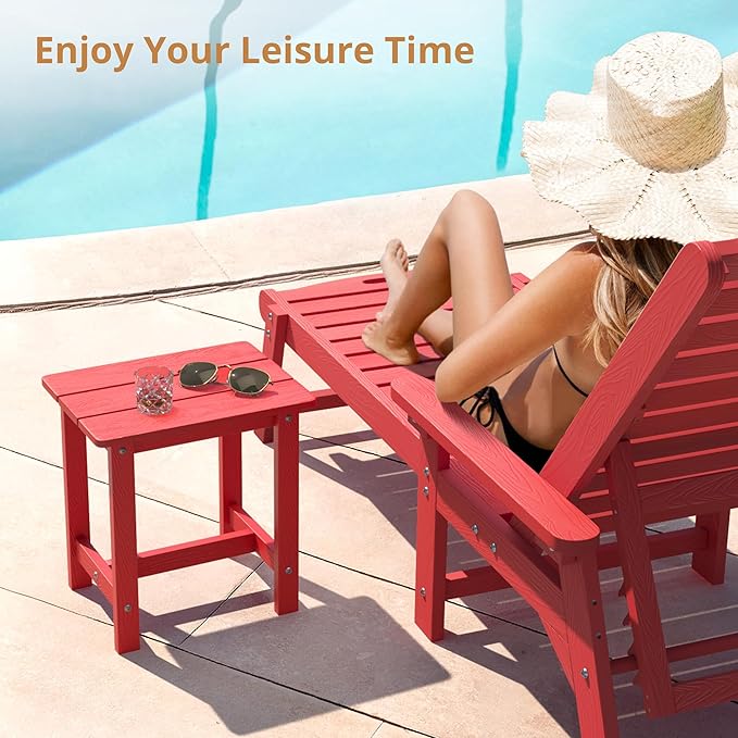 LUE BONA Outdoor Side Table, HDPS Small Outdoor Adirondack Side Tables, Outside End Table for Patio, Porch, Deck, Pool, Weather Resistant/Easy Maintenance,Bright Red - Image 4