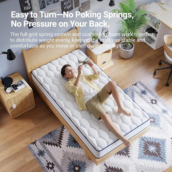 Avenco 8 Inch Twin Mattress for Deep Sleep, Twin Size Mattresses with Innerspring for Pressure Relief, Foam and Spring Hybrid Colchones Breathable Cover CertiPUR-US Certified Bed Mattress in a Box