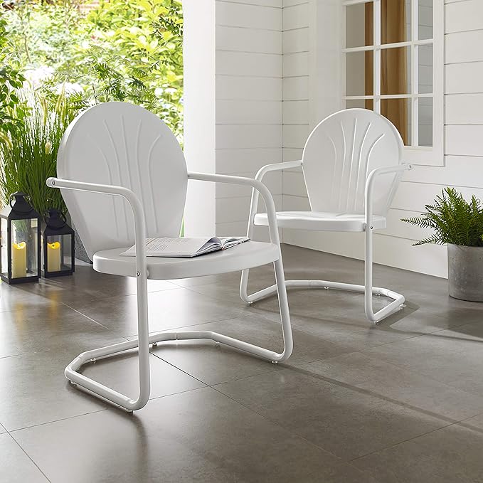 Crosley Furniture Griffith Outdoor Chair, Retro Metal Patio Chairs for Dining, Porch, Deck, Balcony, White - Image 8