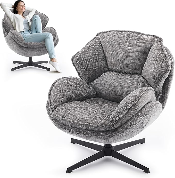 IWMH Swivel Accent Chair Set of 2, Upholstered Accent Chair, Comfy Padded Cross Armchair, Metal Frame & Wide Seat Lazy Chair, Leisure Sofa Chair for Living Room, Bedroom (Gray*2)