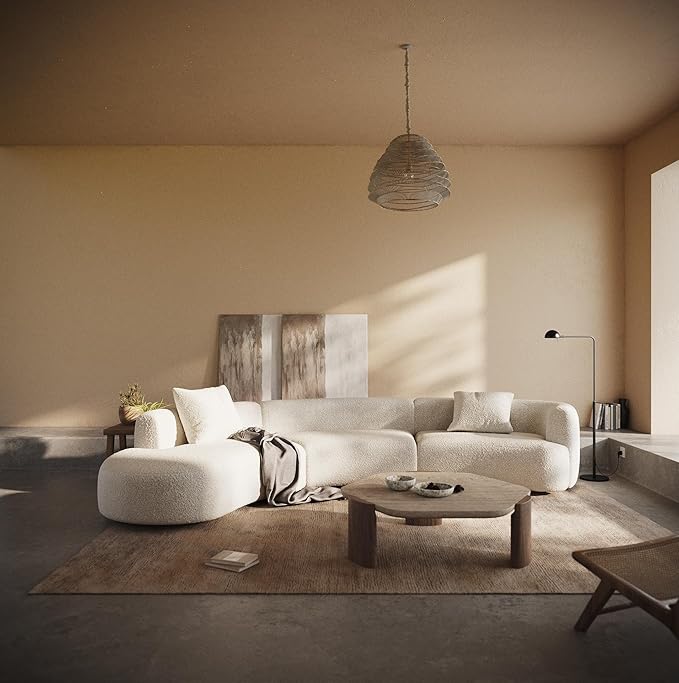 Acanva Modern Curved Sectional Living Room Couch, Minimalist Comfy Boucle Fabric Modular Sofa for Apartment, Home Office, 153" W Left Hand Facing, White