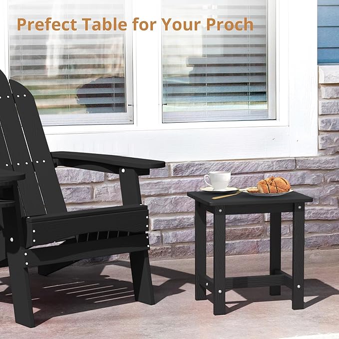LUE BONA Outdoor Side Table, HDPS Small Outdoor Adirondack Side Tables, Outside End Table for Patio, Porch, Deck, Pool, Weather Resistant/Easy Maintenance, Black - Image 4