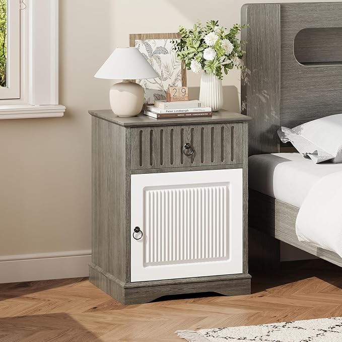 4ever2buy 18" Farmhouse Nightstand, Grey Night Stand with Storage, Wood End Table Bedside Table for Bedroom, Grey and White - Image 8