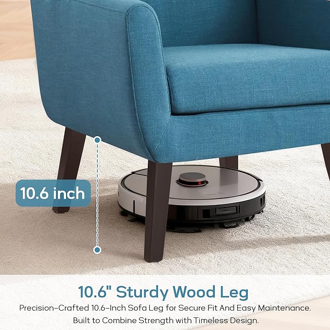 HUIMO Accent Chairs Set of 2,Upholstered Button-Tufted Living Room Chair with Wooden Legs,Mid Century Modern Linen Fabric Club Chair,Comfy Arm Chairs for Bedroom,Lake Blue 2PCS