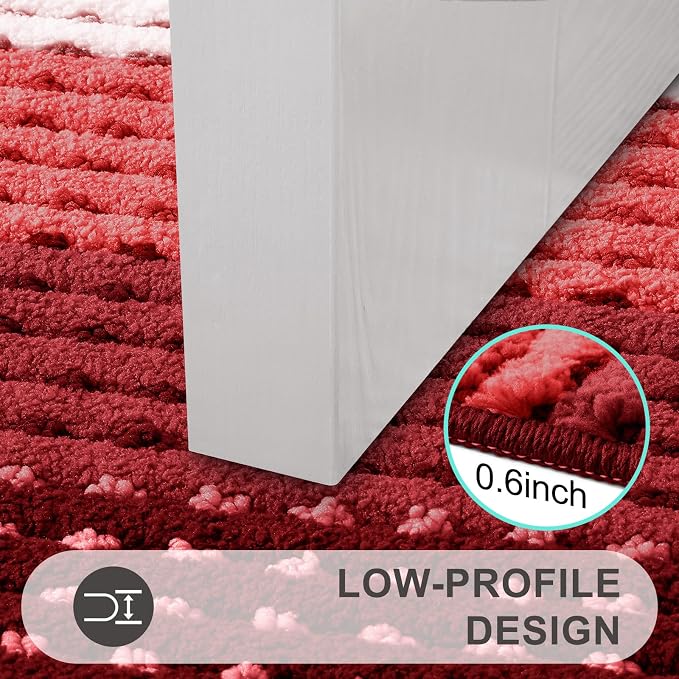 Kitinjoy Indoor Outdoor Door Mat, 40x32 Non-Slip Absorbent Dirt Trapper, Low-Profile Washable Inside Entrance Front Floor Mat, Sturdy Soft Entry Dotted Ombre Doormats for Entryway, Burgundy - Image 4