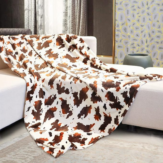 Brown Cow Print Blanket Twin Lightweight Couch Blankets Soft Warm Plush Fleece Throw All Season Bedding Cow Gift for Adults Couples Mom Dad Camping 60" x 80"