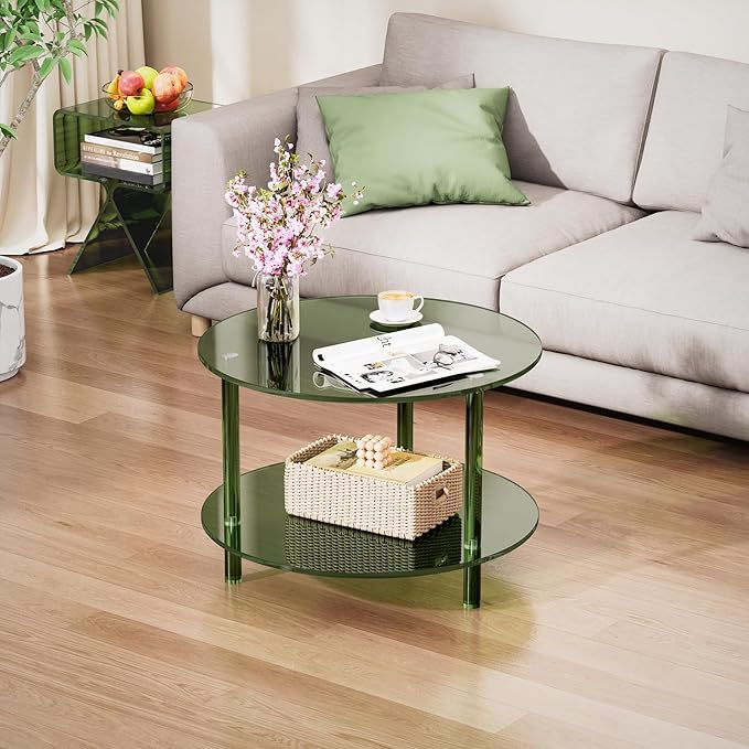Acrylic Coffee Table, Small Round Modern Coffee Table for Living Room, Green