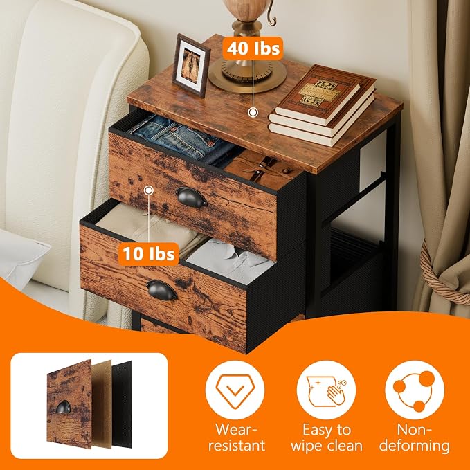 Furnulem Bedroom Dresser with 7 Drawers,Tall Industrial Fabric Chest of Drawers, Vertical Storage Tower Bedside Furniture in Living Room,Closet,Entryway-Sturdy Steel Frame(Rustic Brown) - Image 8