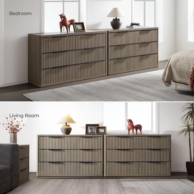 SICOTAS Dresser for Bedroom 53.5" Wide 6 Drawer Dressers & Chests of Drawers for Closet Long Large Modern TV Stand Set for Clothes Storage Fluted Clothes Closet for Hallway Entryway, Grey Alder - Image 6