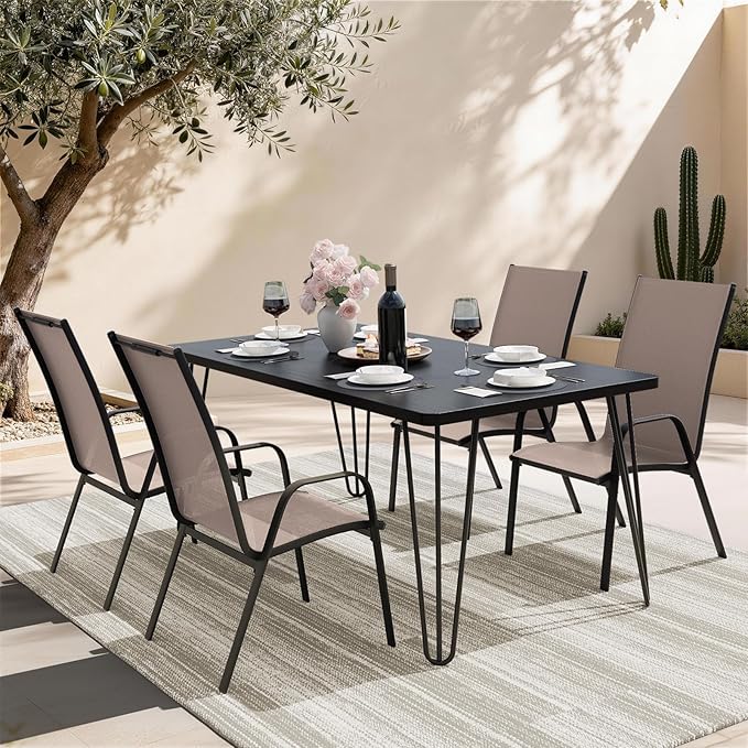 JEAREY Patio Dining Chairs Set of 4, Outdoor Stackable Dining Furniture Set, All Weather Dining Set for Lawn, Garden, Backyard, Poolside, Brown - Image 2