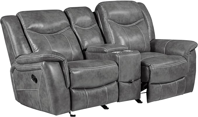 Coaster Home Furnishings - Conrad - Faux Leather Upholstered Padded Arm Glider Loveseat with Cup Holders, USB Port, Storage Drawer, and Power Outlet - Living Room & Home Theater - Gray - 650355
