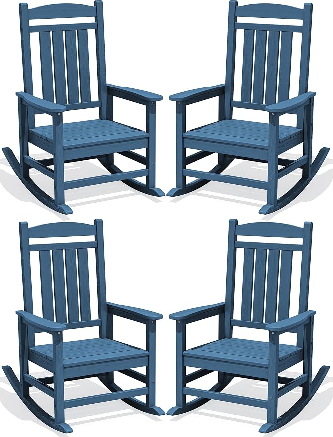 KINGYES Oversized HDPE Patio Rocking Chair Set of 4, Outdoor Rocking Chairs Porch Rocker for Adults, Navy by KINGYES