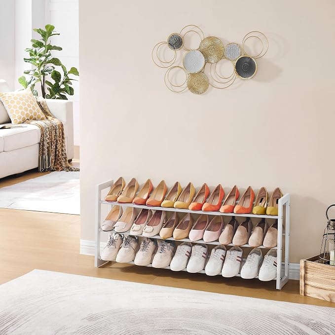 FAVOOSTY 3-Tier Expandable Shoe Rack, Adjustable Shoe Shelf Storage Organizer Space Saving Metal Free Standing Shoe Rack for Entryway Closet Doorway, White - Image 8