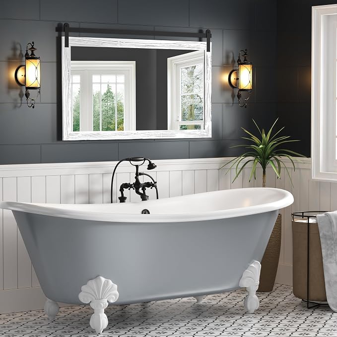 COGOOD Farmhouse Bathroom Mirror - 45 x 30 Large Rectangle Barn Door Mirror for Vanity, Bedroom, Living Room Wall Decor (White) - Image 3