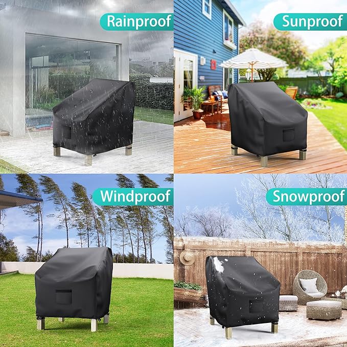 Patio Chair Covers for Outdoor Furniture Waterproof 2 Pack, Lawn Chair Covers 600D Heavy Duty Oxford Cloth, Large Covers for Lounge Lawn Deep Seat Black 38" W x 31" D x 29" H - Image 3
