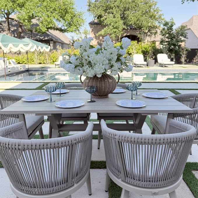 PURPLE LEAF Outdoor Dining Set for 8 All-Weather 9 Piece Patio Aluminium Dining Large Square Table and Rope Weave Chairs Included Cushions for Backyard Deck Indoor Patio Furniture Set Champagne - Image 2