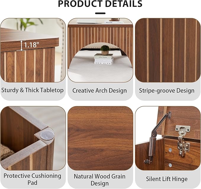 Square Coffee Table, 39'' Large Lift Top Coffee Table with Flip-Top Hidden Compartment Farmhouse Fluted Center Table Wooden Tea Table for Living Room, Apartment, Office (Walnut)