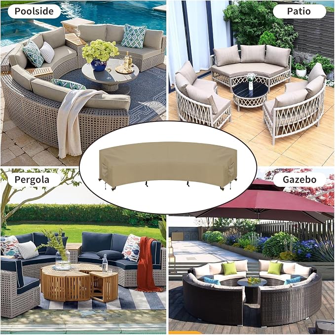 PureFit Outdoor Sectional Sofa Cover Waterproof Curved Patio Furniture Covers for Deck, Lawn and Backyard, 150Lx36Dx38Hx112FL, Camel - Image 8