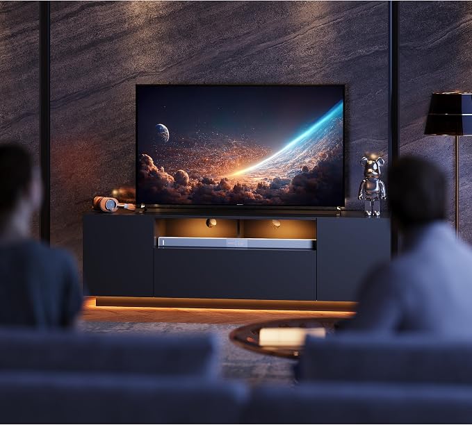 WLIVE Modern TV Stand for 65 Inch TV, Entertainment Center with LED Lights & Large Storage Cabinets, Sturdy Media Console for Living Room, Bedroom, Gaming(Black) - Image 2