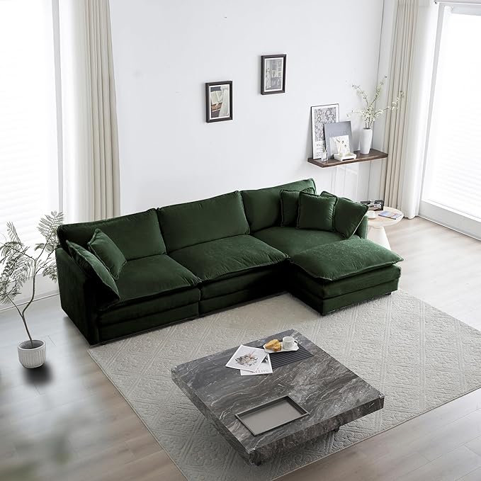 ERYE L-Shaped Sectional Sofa Modern Deep Seat Reversible Chaise Sofa&Couch with Movable Ottoman and 5 Pillows, Modular Sleeper Upholstered Couch for Living Room, Apartment, Studio, Office