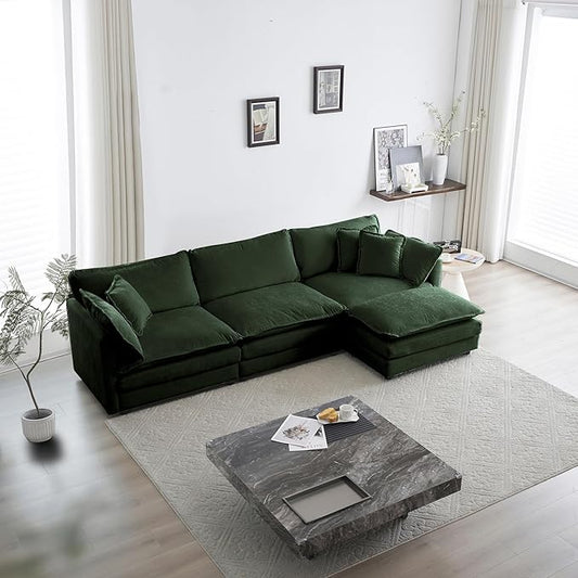 ERYE L-Shaped Sectional Sofa Modern Deep Seat Reversible Chaise Sofa&Couch with Movable Ottoman and 5 Pillows, Modular Sleeper Upholstered Couch for Living Room, Apartment, Studio, Office