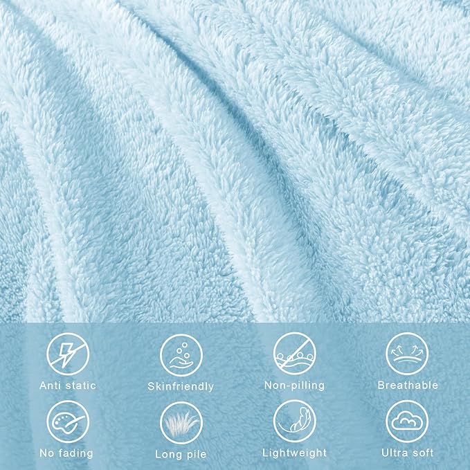 Exclusivo Mezcla Queen Size Blanket for Bed, Super Soft Velvet Plush Fleece Blankets, Fuzzy Cozy and Warm for Winter, 90x90 Inches, Light Blue