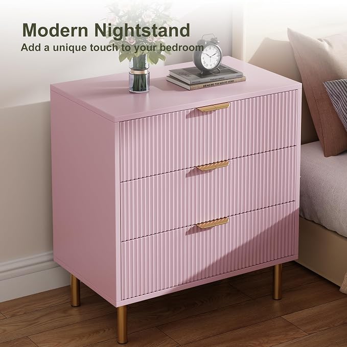 GarveeHome Pink Dresser, Modern 3 Drawer Dresser for Bedroom with Gold Handle and Large Drawer, Wood Double Chest of Drawers and Storage Organizer for Living Room, Hallway, Entryway - Image 4