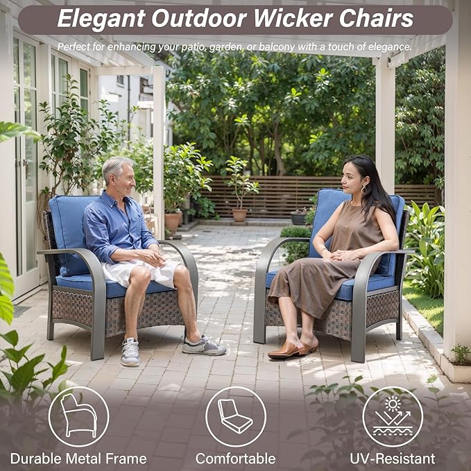 Belord 5 Piece Patio Furniture Set with Fire Pit Table - Outdoor Conversation Set with Propane Fire Pit and 4 Wicker Chairs for Backyard Patio or Casual Gathering Brown