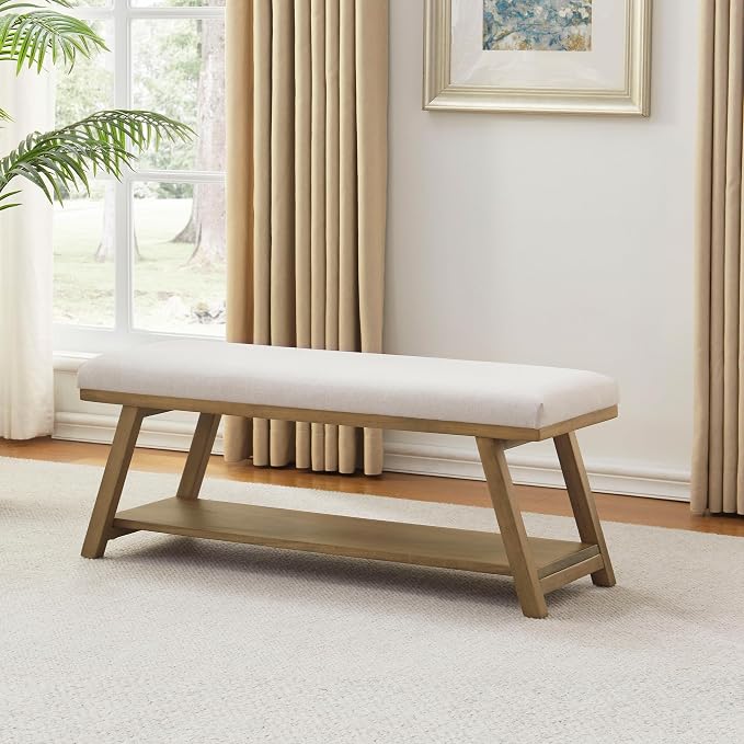 Zihanhome 45" Entryway Bench Upholstered Storage Bench for Bedroom Shoe Rack Bench for Living Room, Hallway, Mudroom, Balcony, Sturdy Indoor Bench Seat Holds Up to 300 lbs (Beige) by Zihanhome