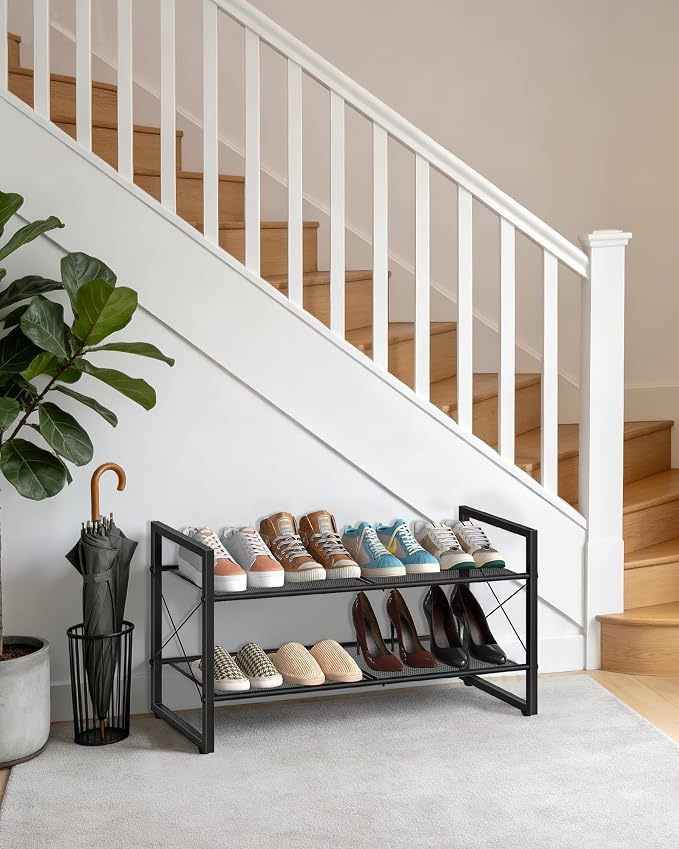 CHOEZON Shoe Rack, 2-Tier Shoe Rack for Closet, Metal Shoe Storage Organizer, Shoe Rack for Entryway, Shoe Shelf with Adjustable Feets, for Entryway, Hallway, Living Room, Bedroom, Black TXJ12BB - Image 2