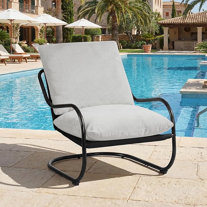 Peace nest Modern Accent Chair,Comfy Living Room Suspended Chair with Mental Frame,Bedroom Armchair with Soft Upholstered Cushion for Balcony Lounge Reading Meeting Room,Grey