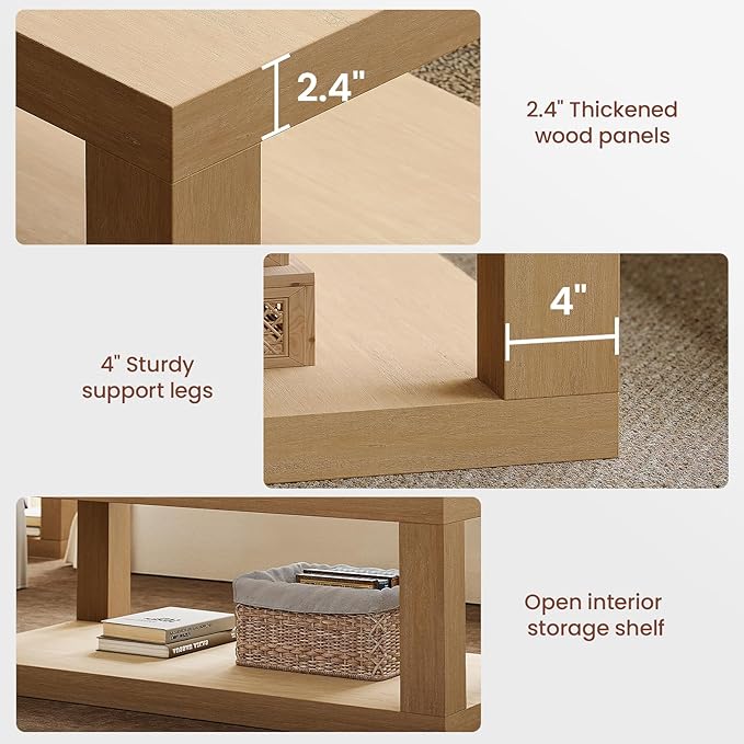 47" Modern Coffee Table, Center Table for Living Room, Large Wooden Rectangular Coffee Tables for Living Room,Office,Wood Thick Design,Real Wood Veneer,Natural Oak