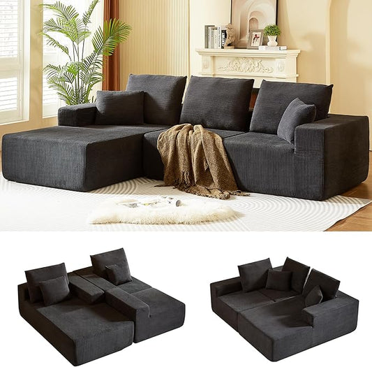 109.4" Oversized Modular Sectional Sofa with Chaise, Convertible L Shaped Cloud Couch with Deep Seat, 35D Full Foam Compressed Boneless Couches for Living Room, Bedroom, Office, No Assembly Required