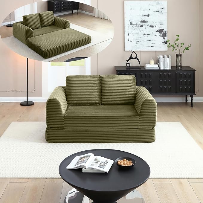 Foldable Boneless Love Seat Couches in a Box, Modern Floor Foam Sleeper Sofa Bed 2-in-1 Convertible Cloud Sofa for Home Apartments Bedroom
