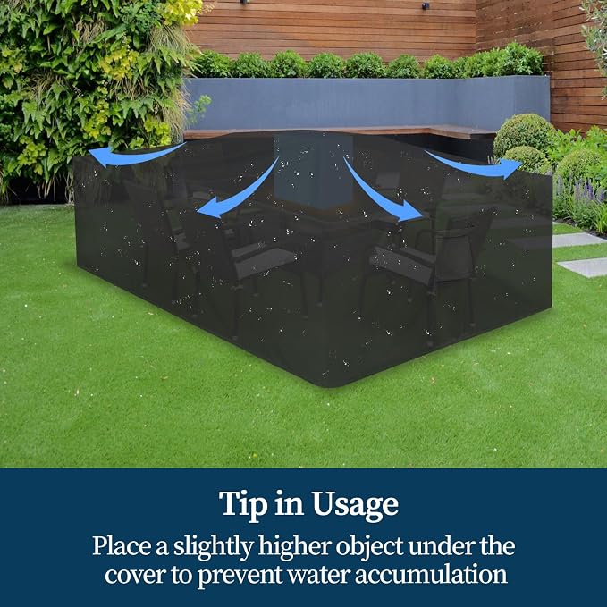 Easy-Going Rectangle Patio Furniture Cover Waterproof Outdoor Dining Table and Chair Cover Anti-UV Outside Sectional Sofa Set Covers (124"L x 71"W x 28"H, Black) - Image 7