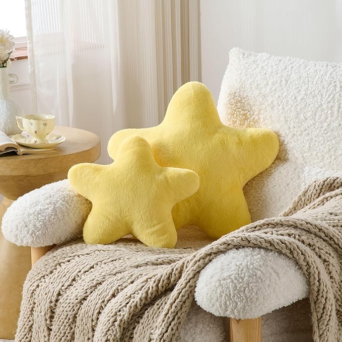 Set of 2 Throw Pillows Star Pillow Couch Pillows Decorative Pillows Bed Pillows Cute Pillows,Yellow 15"
