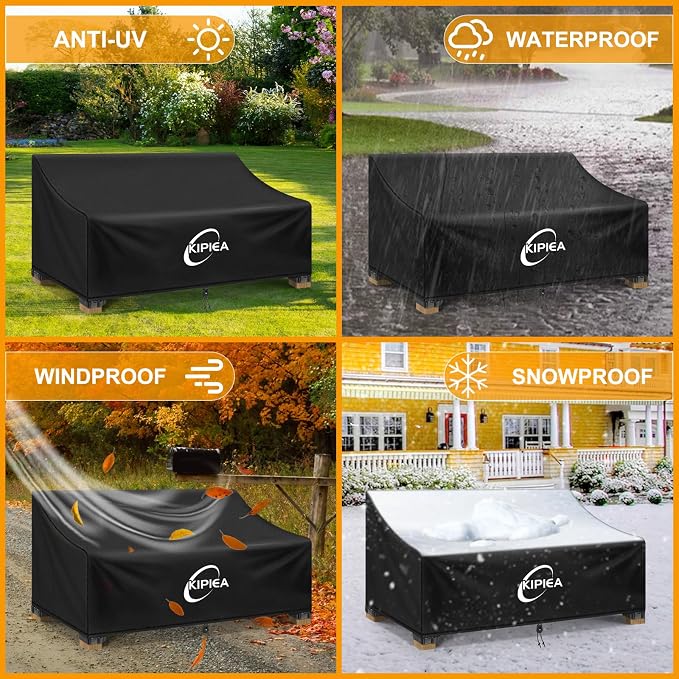 Kipiea Patio Sofa Cover, Heavy Duty Outdoor Couch Covers Waterproof Winter, 2-Seat Patio Furniture Cover Loveseat, Outdoor Sofa Covers with Anti UV and No Tears, No Fading (60"W x 42"D x 31"H) - Image 8