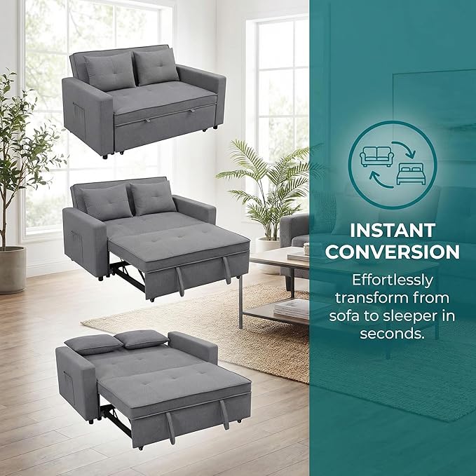 83 Inch Convertible Sofa Bed with Side Pocket, Modular Sectional Couch with Pull Out Bed, L Shaped 2 Seat Sectional Sleeper Sofa for Living Room, Apartment, Black